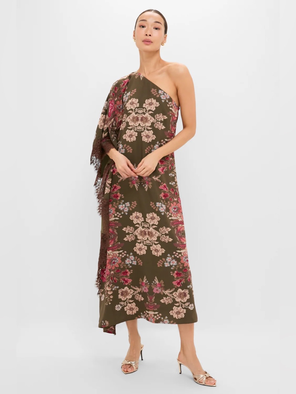 TUCKERNUCK
Olive Ornate Lace Floral One Shoulder Isla